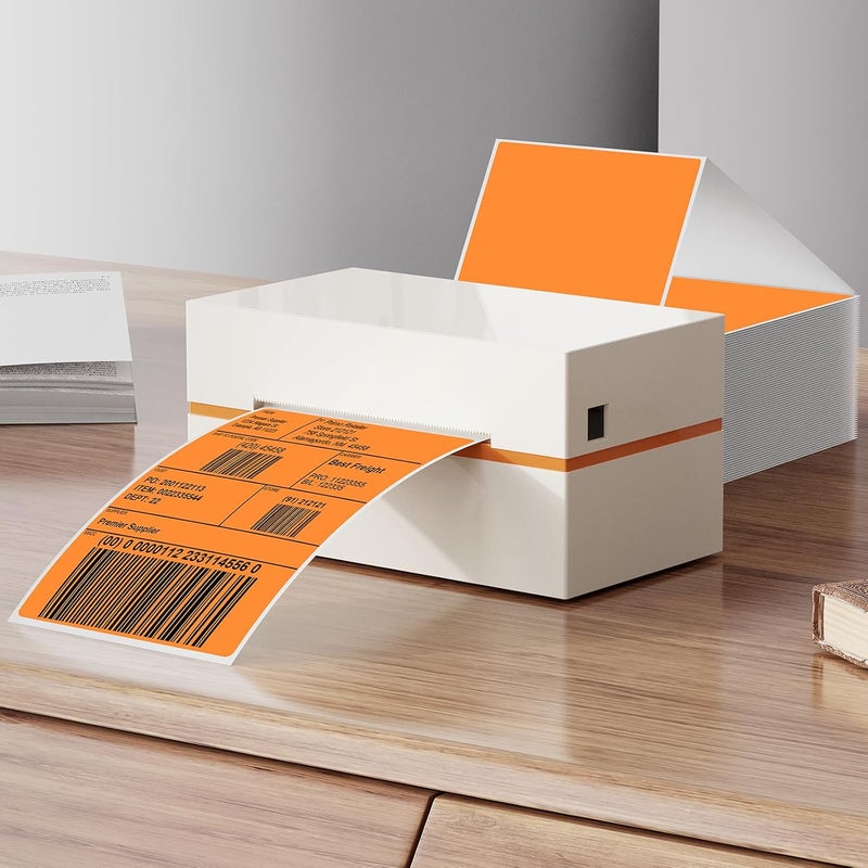 YIKIADA Orange Shipping Thermal Labels 4 × 6 Inch Vinyl Self-Adhesive Fanfold Direct Stickers Waterproof Perforated Printer Decal for Office Warehouse Home Address 250 PCS - Image 2